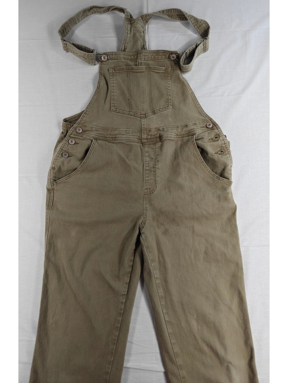 Women’s Large Khaki Denim Overalls Straight Leg AdjustableStraps UtilityWorkwear